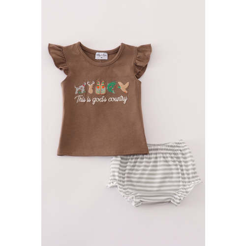 Brown god's country embroidery bloomer set
