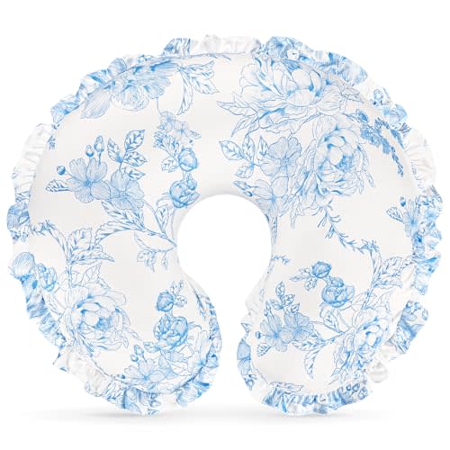 DILIMI Nursing Pillow Cover, Removable Ruffled Pillowcase for Breastfeeding Pillows, Ultra Soft Comfortable Slipcover for Baby Girl and Boy, Blue Floral