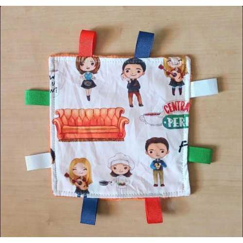 Friends tv show inspired Baby Crinkle Toy. characters may vary.Size 6 x 6.. Handmade. Ribbon tags. Minky back.