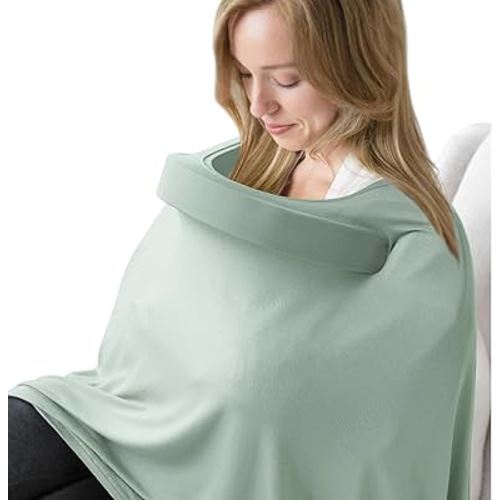Nursing Covers for Breastfeeding, Breathable & Soft Privacy Feeding Covers 360 Degree Full Nursing Poncho for Baby and Mom with Removable Neckline (Green)