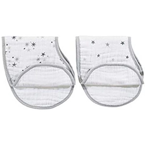 aden + anais Burpy Bib, 100% Cotton Muslin, Soft Absorbent 4 Layers, Multi-Use Burp Cloth and Bib, 22.5" X 11", 2 Pack, Twinkle - Stars
