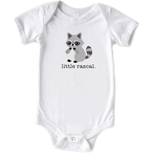 Little Spunkies Little Rascal Cute Baby Woodland Animal Raccoon Bodysuit - Short Sleeve White Bodysuit