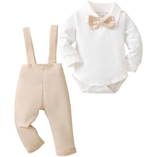 Newborn Baby Boy Clothes Gentleman Wedding Suit Infant Outfits Formal Dress Shirt+Bowtie+Suspender Pants
