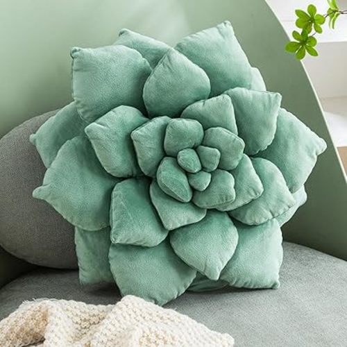 3D Large Succulent Pillow 13.8'' Cute Succulent Pillow Cactus Decor Pillow Plant Shaped Pillow Green Unique Throw Pillows Cushions for Bedroom Home Decoration (Dark Green, 13.8 inch)