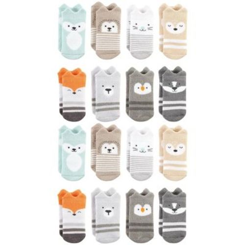 Hudson Baby Cotton Rich Baby Terry Socks 16-pack, Neutral Woodland, 6-12 Months