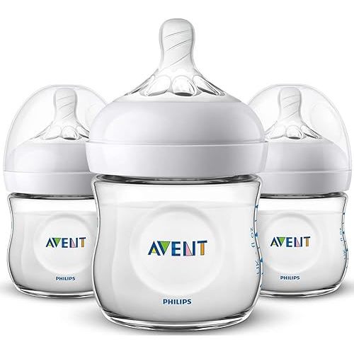 Philips AVENT Natural Baby Bottle, SCF010/37, Clear, 4 Ounce (Pack of 3)