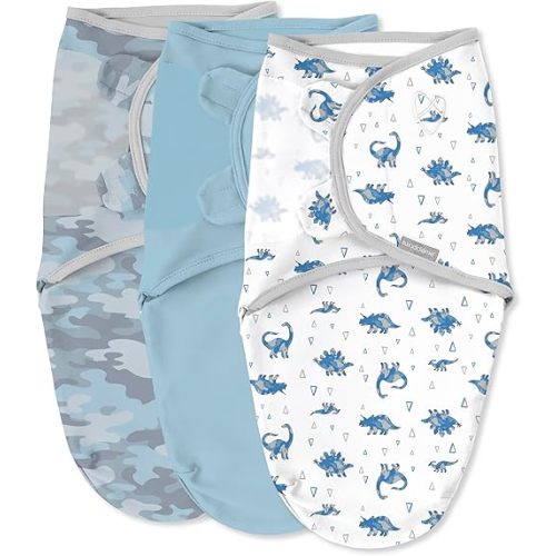 SwaddleMe by Ingenuity Original Swaddle, 100% Cotton, Improves Sleep & Calms Startle Reflex, 0-3 Months, 3-Pack - Dino Mite
