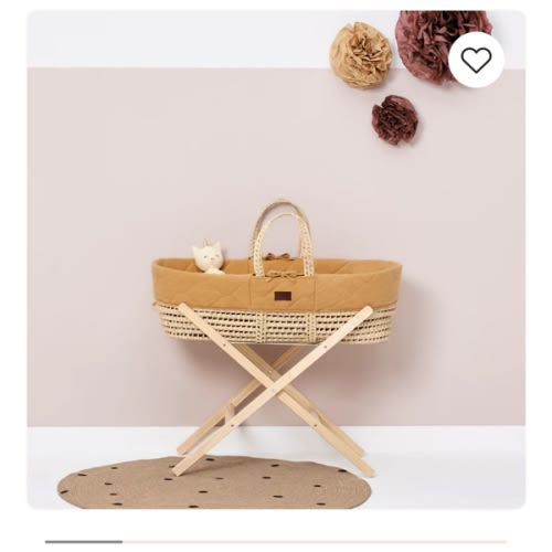 Natural Quilted Moses Basket, Mattress & Natural Foldable Stand Honey ‐ The Little Green Sheep