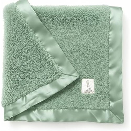 Little Giraffe Chenille Baby Blanket with Satin Trim, Ultra-Soft Hypoallergenic Newborn & Infant Blanket for Crib, Stroller – Baby Shower Gift, Newborn Gifts for Girls, Lightweight & Cozy - Sage