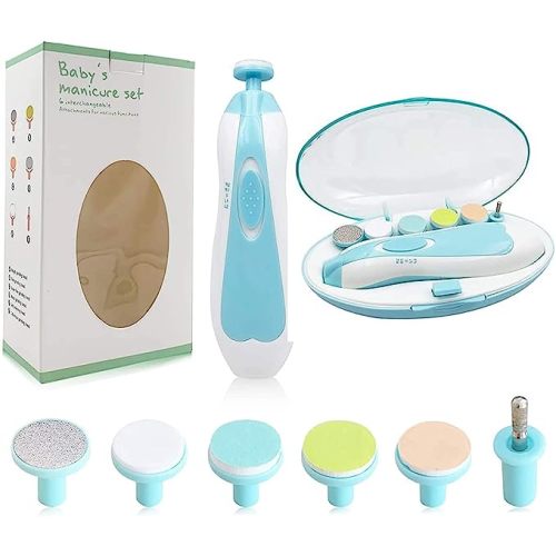 Baby Nail Trimmer File with Light Safe Electric Nail Clippers Kit for Newborn Infant Toddler Kids Toes and Fingernails Care, Polish and Trim Battery Operated (AA) - Blue