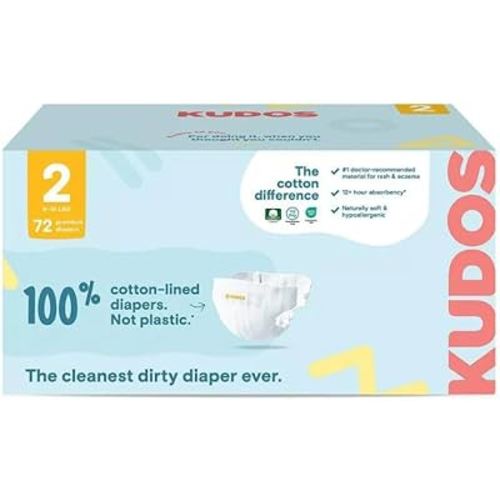 Kudos Premium Disposable Diapers with Cotton Lining, Double Absorption Tec'hnoloogy, Chlorii'ne-Free, Fragrance-Free-Size 2 (1 Count)