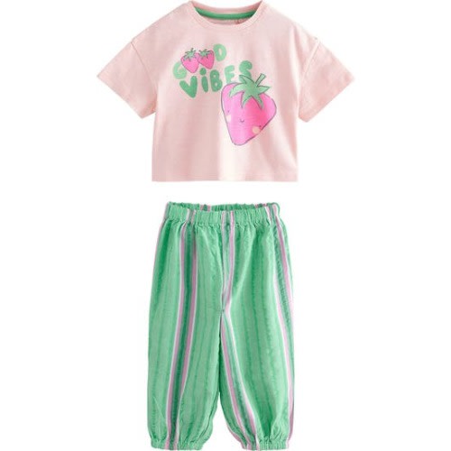 Kids' Cherry Good Vibes Cotton Graphic T-Shirt & Pants Set, 3-4Y
