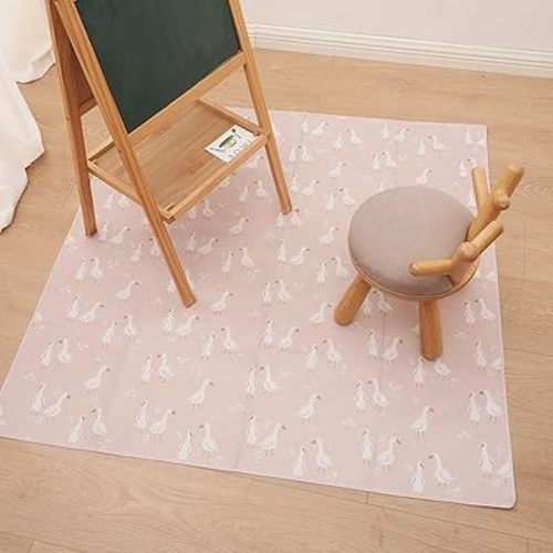 Splat Mat for Under High Chair Washable Baby Spill Mat Waterproof Anti-Slip Floor Splash Mat, Portable Baby Play Mat and Table Cloth (Goose, 43"x 43")