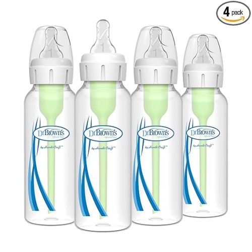 Dr. Brown's Natural Flow Anti-Colic Options+ Narrow Baby Bottle, 8 oz/250 mL, with Level 1 Slow Flow Nipples, 0m+, 4 Pack