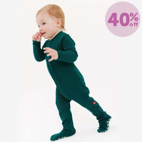 Size 0-3m - Deep Emerald - Waffle Modal Magnetic Parent Favorite Footie – Magnetic Me