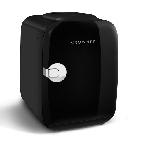 CROWNFUL Mini Fridge, 4 Liter/6 Can Portable Cooler and Warmer Personal Refrigerator, AC/DC,Black