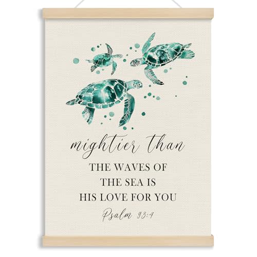 MOTERMATE Christian Ocean Nursery Wall Art Poster, Sea Turtle Decor, Inspirational Turtle Canvas Poster Hanger Frame, Ocean Themed Under The Sea Nursery Wall Hanging Banner Decor for Bedroom, 12x16 In