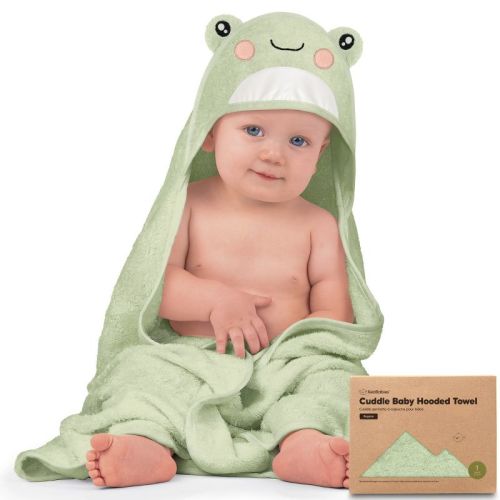 Keababies Cuddle Baby Hooded Towel, Organic Baby Bath Towel, Hooded Baby Towels, Baby Beach Towel For Newborn, Kids (frog)