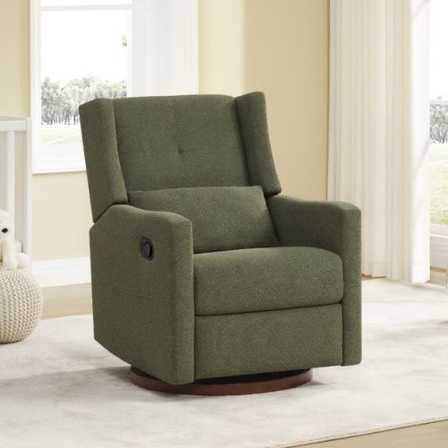 Spruce & Spring Moss Green Manual Swivel Glider Recliner with Lumbar Pillow