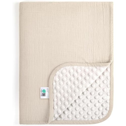 lulumoon Baby Blankets for Newborn Muslin: Thermal Minky Dotted Backing - Cotton Receiving Blanket for Baby Essential & Registry Gift 30"x40"(Ivory)