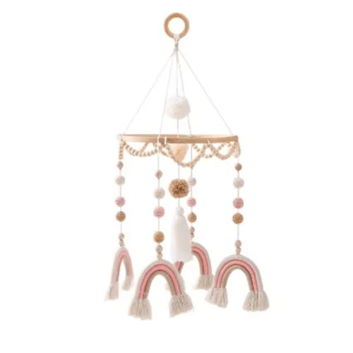 embe Nursery Hanging Mobile, Pastel Pink Rainbow