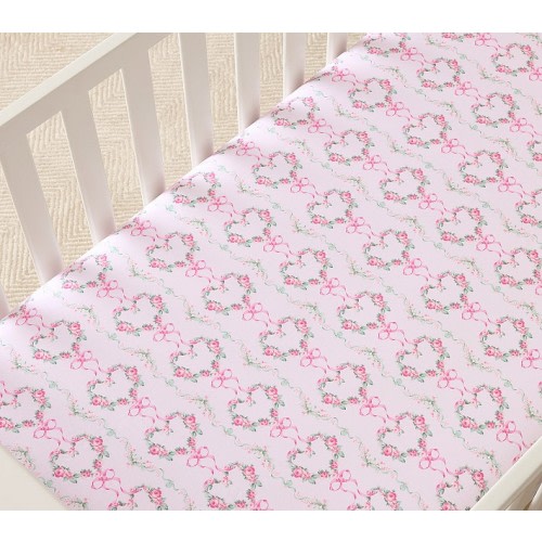 LoveShackFancy Floral Heart Organic Crib Fitted Sheet