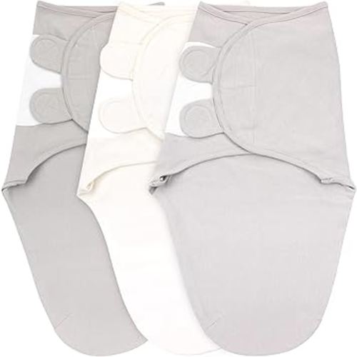 Bublo Baby Swaddle 0-3 Month, 3-Pack Newborn Babies Swaddle Sleep Sack, Swaddles 0-3 Months, Infant Sleeping Sack, Easy Adjustable Baby Swaddle Blanket Wrap for Boy Girl (Pastel Grey-White Solid)