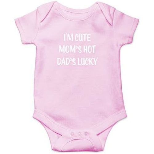 Crazy Bros Tees I'm Cute, Mom's Hot, Dad's Lucky Baby Bodysuit Adorable Unisex Romper Boy Newborn Clothes