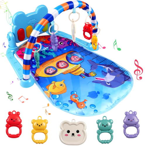 Baby Play Mat,Baby Gym Funny Play Piano Tummy Time Baby Activity Gym Mat with 5 Infant Learning Sensory Baby Toys,Music and Lights Boy & Girl Gifts for Newborn Baby 0 to 3 6 9 12 Months,Red