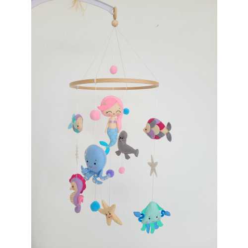 Handmade Baby Mobile Mermaid Sea Life Baby Crib Toy Baby Shower Gift Mobile For Baby Girls And Boys Nursery Toy Mobile