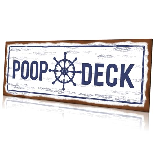 Jetec POOP DECK Sign Nautical Nursery Wall Decor Rustic Beach Bathroom Wood Sign Nautical Boat Decor Ocean Coastal Theme Decorations for Home Hanging for Ocean Bathroom 15.7 x 5.9 Inch(White)