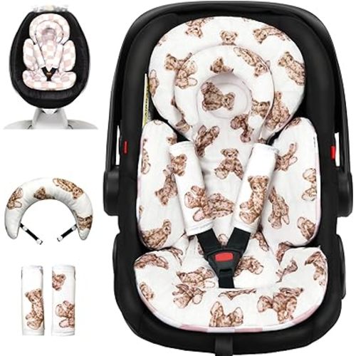 Infant Car Seat Insert with Extra Cushion for Preemie to Infants, Reversible Newborn Carseat Insert Head Support, Fits for Stroller, Baby Swing, Rocker, Bassinets, Pushchair (Teddy Bear)