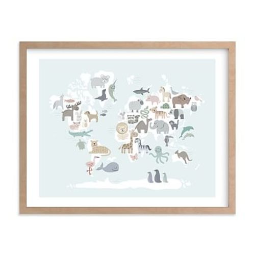 Minted® Wild World Map Wall Art by Jessie Steury; 14x11, Natural