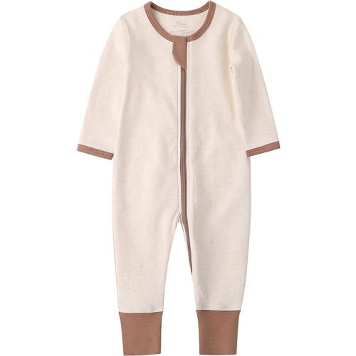 O2 BABY Baby Organic Cotton Footless Sleep and Play, Baby Boy and Girl Zip Front Romper, Long Sleeve Pajamas - 3-6 Months - Oatmeal Melange