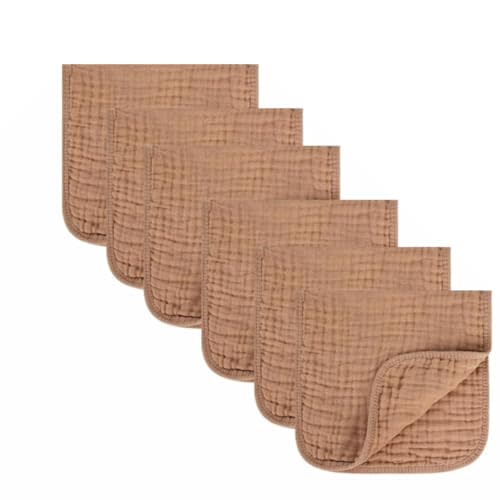 MIGIOL Baby Burp Cloth 100% Cotton Newborn Cotton Muslin Burp Cloth 10x20 inches (Coffee Color 6 Pieces)