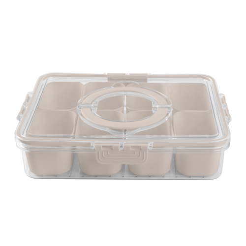 Cook With Color 8-Compartment Snackle Box, Charcuterie Container, Divided Serving Tray with Lid & Handle, Taupe