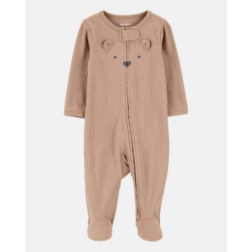 Baby Bear 2-Way Zip Ribbed Sleep & Play Pajamas - Brown | Carter's