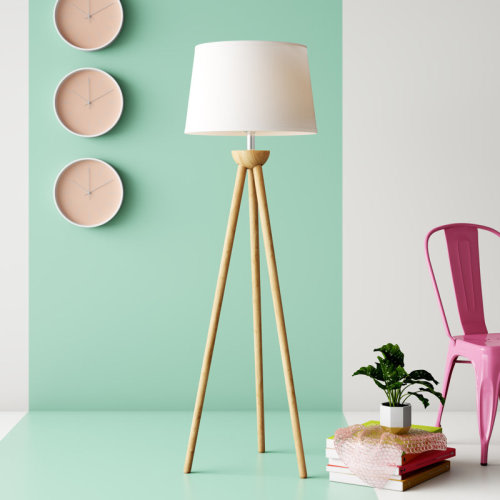 Wade Logan® Azyiah Tripod Floor Lamp – Mid-Century Modern Décor Light with LED Bulb and Natural Oak Wood Base – Bedroom, Living Room, or Office Lighting by Lavish Home & Reviews | Wayfair