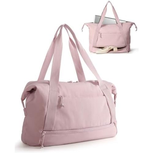 Travel Duffle Bag with Shoe Compartment and Laptop Sleeve for Women, Lightweight Weekender Duffel Bag for Travel, Gym, Hospital Labor Delivery, Pink