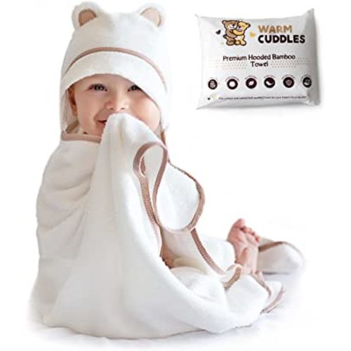 WARM CUDDLES Premium Baby Bath Towel - Organic Bamboo Hooded Baby Towels - Baby Newborn Towel with Hood - Large Hooded Towel for Newborn Infant Girl Boy (White)