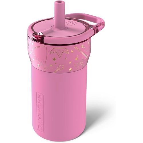 BrüMate Leap 12oz 100% Leakproof Kids Tumbler with Handle and Silicone Soft Straw | Drop Resistant Silicone Sleeve | For Kids 4+ | Insulated Stainless Steel | Cup Holder Friendly | 12oz (Princess)