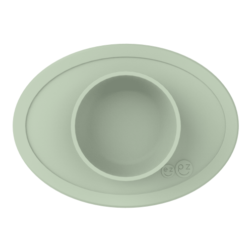 ezpz Tiny Bowl (Sage) - 100% Silicone Placemat + Bowl - Suctions to the Surface - Designed by a Pediatric Feeding Specialist - 6 Months+