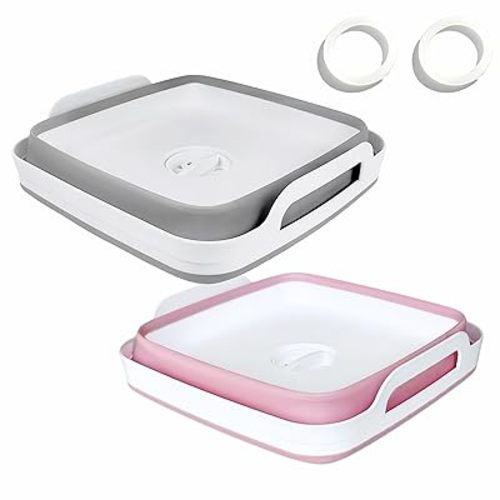 GIMWA Collapsible Wash Basin with Drain Plug - 2.4 Gallon Foldable Kitchen Sink for Baby Bottles, RV Camping, Space-Saving Dish Tub (Gray-Pink)
