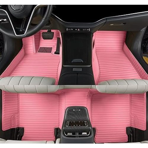 Custom All Weather car Floor mats - car mats for All car Models, Can be Added Embroidered Text/Vehicle Brand, Multi-Color Option to Fully Protect The car Floor. (Pink3-)