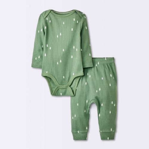 Baby Boys' 2pc Wide Ribbed Top & Bottom Set - Cloud Island™ Green Newborn