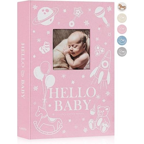 Lanpn Baby Photo Album 4x6 300 Pockets, Linen Newborn Bebe Ultrasound Photo Album with Memo Writing Area, Cover Photo Book, Picture Album for kids, Baby Girl Memory Book Keepsake Pink
