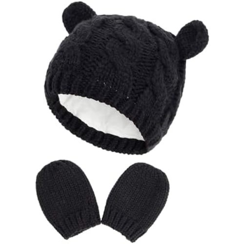 Unisex Baby Toddler Hat and Mitten Set Winter Knitted Thick Warm Beanie Cap Gloves for Infant Boys Girls
