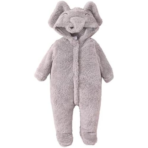 Emmababy Baby Boy Girl Winter Fuzzy Jumpsuit Infant Bear Ear Snowsuit Long Sleeve Footed Zipper Hoodie Romper Kid Warm Coat