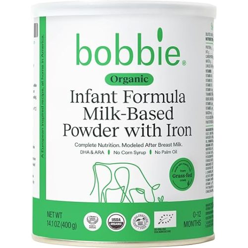 Bobbie Organic Infant Formula, Milk Based Powder with Iron, DHA and Vitamin D, Modeled After Breast Milk, Organic Baby Formula for Newborn to 12 Months Old Infant, 14.1 oz, 1 Pack