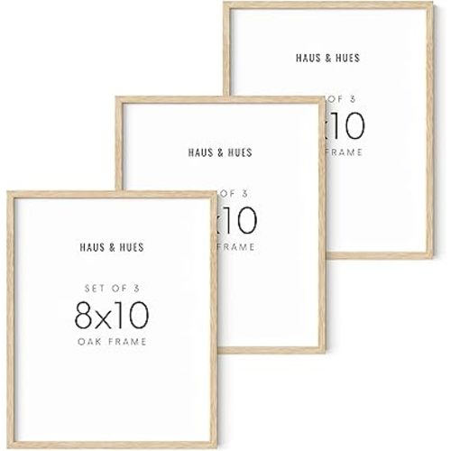 HAUS AND HUES Beige Wood Oak 8x10 Picture Frame, Set of 3 - Modern Wood Wall Art Display - Lightweight 8x10 Frame Set of 3 for Art Prints, Photos, Posters - Ready-to-Hang Vertically & Horizontally